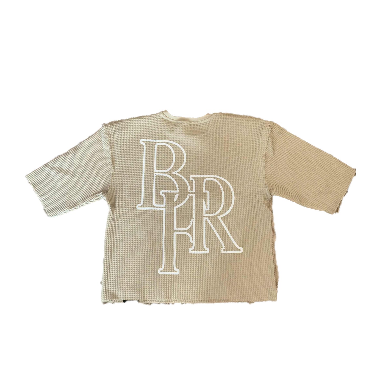 BornForRiches Distressed Waffle Tee - CREAM