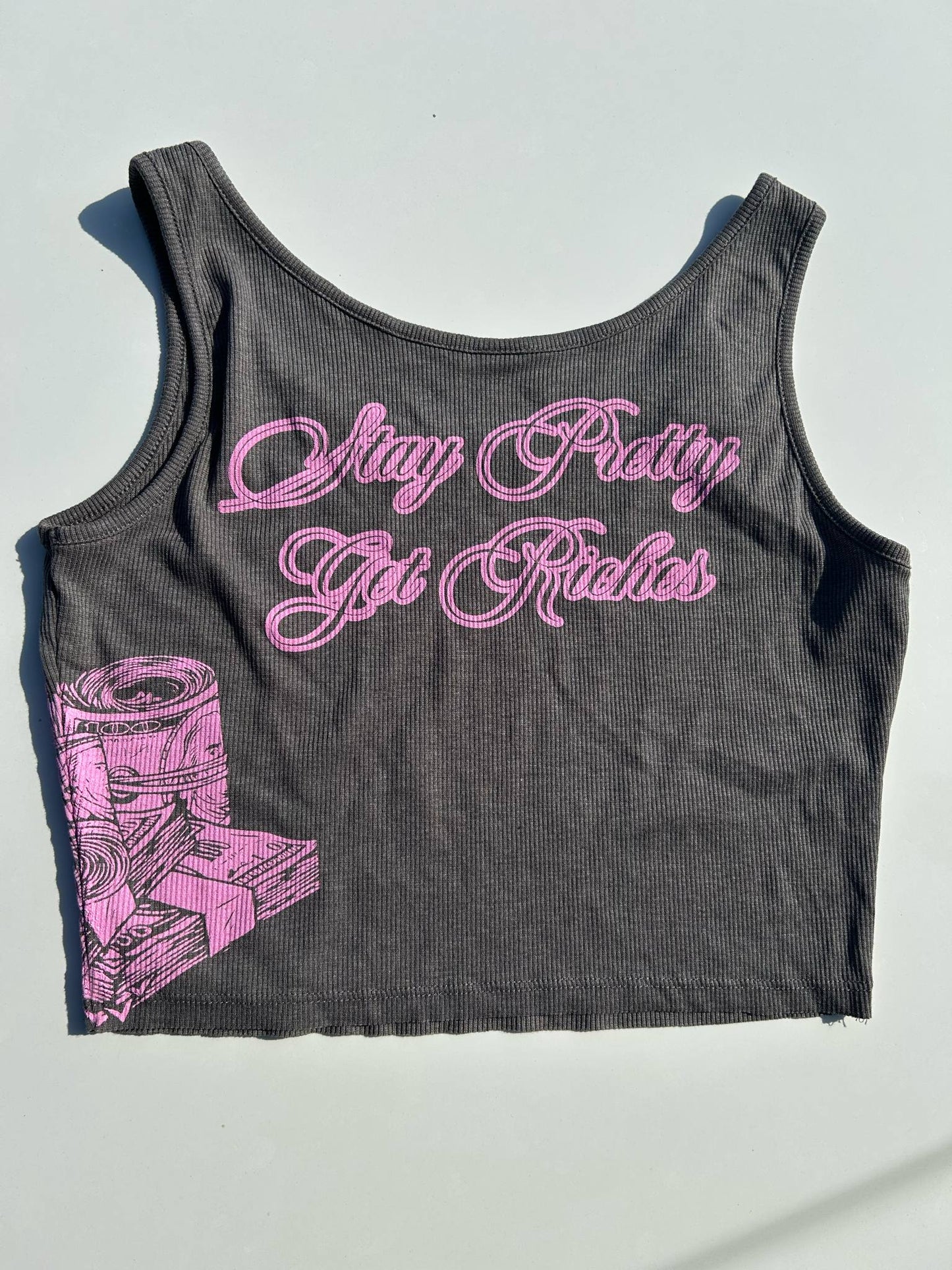 Stay Pretty Get Riches Crop Tank - GREY