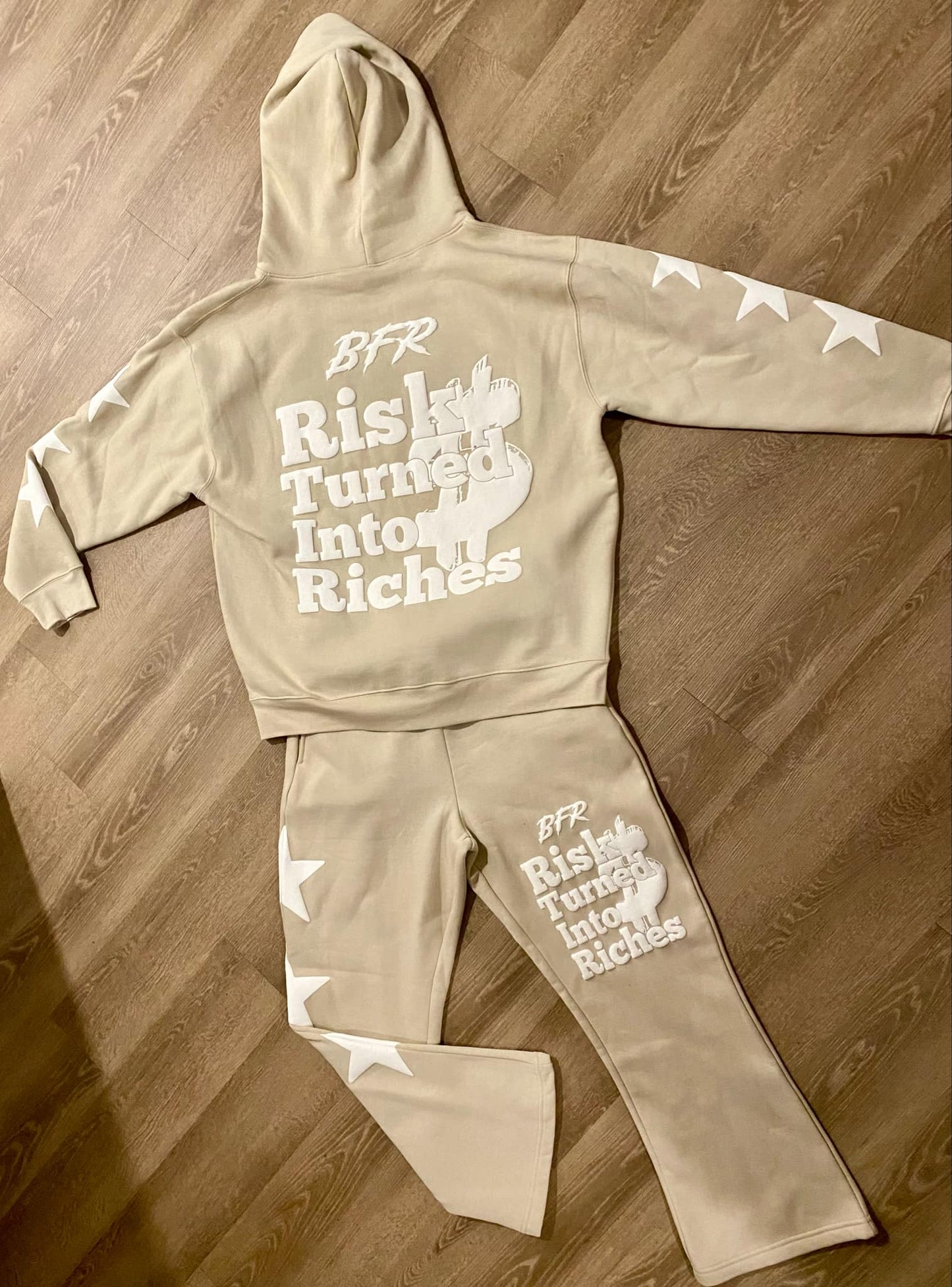 Risk Turned Into Riches Flared Sweatsuit - TAN