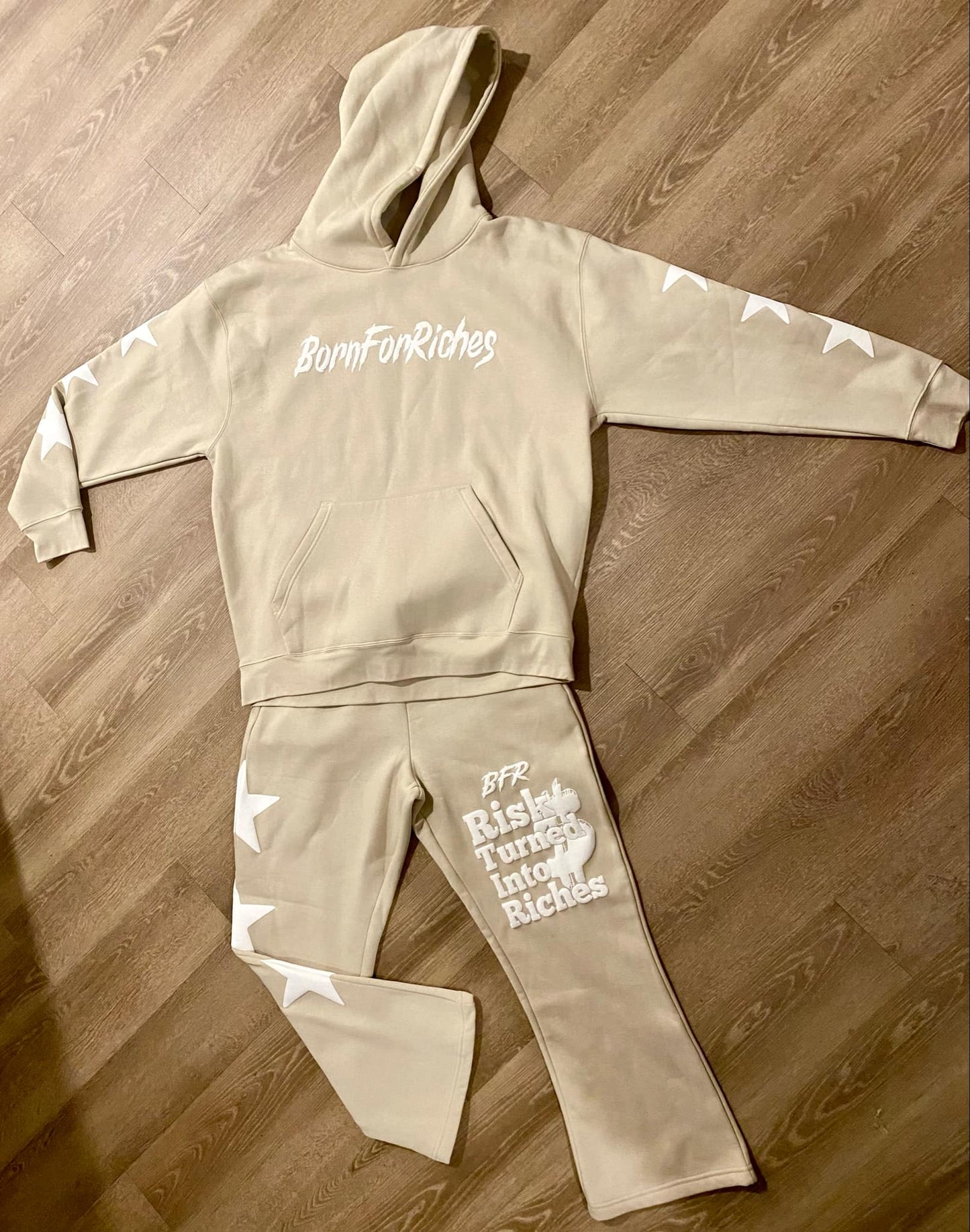 Risk Turned Into Riches Flared Sweatsuit - TAN