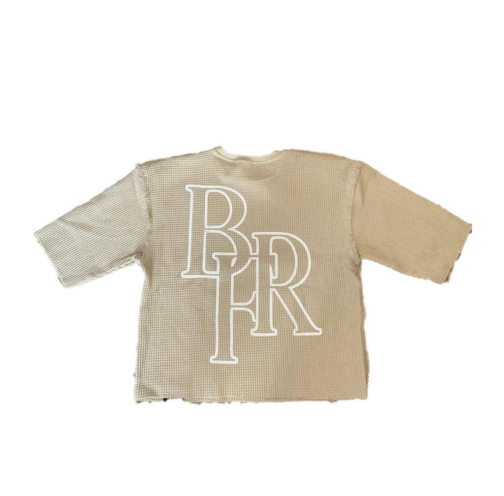 BornForRiches Distressed Waffle Tee - CREAM
