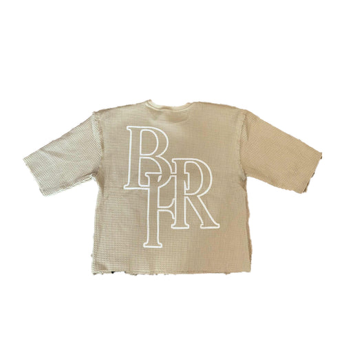 BornForRiches Distressed Waffle Tee - CREAM