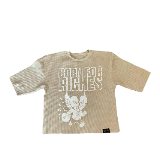 BornForRiches Distressed Waffle Tee - CREAM
