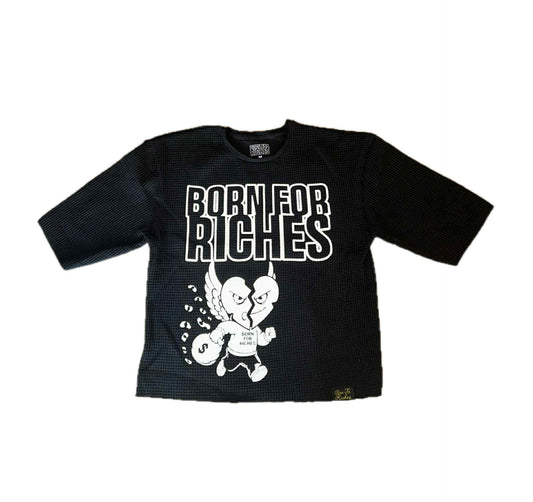 BornForRiches Distressed Waffle Tee - BLACK