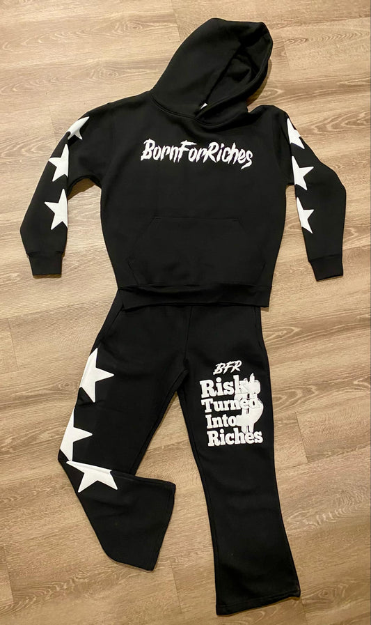 Risk Turned Into Riches Flared Sweatsuit - BLACK