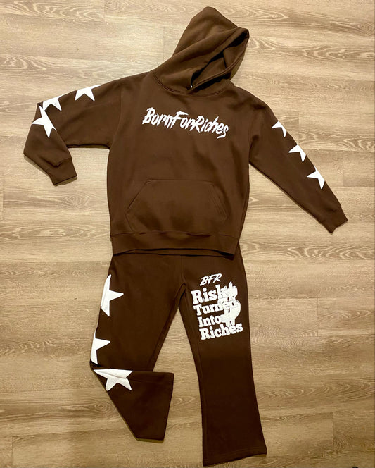 Risk Turned Into Riches Flared Sweatsuit - BROWN