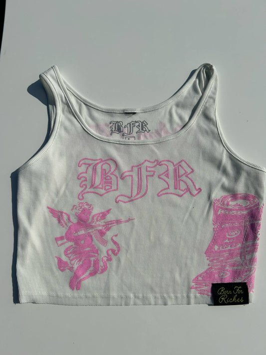 Stay Pretty Get Riches Crop Tank - WHITE